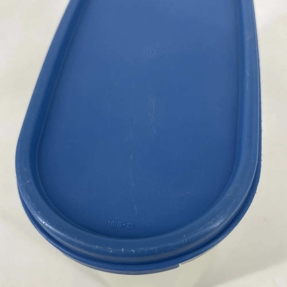 Tupperware Vintage Oval Container LOT (2) #1611-22 & (1) 4 3/4 W/ Blue Snap Lids